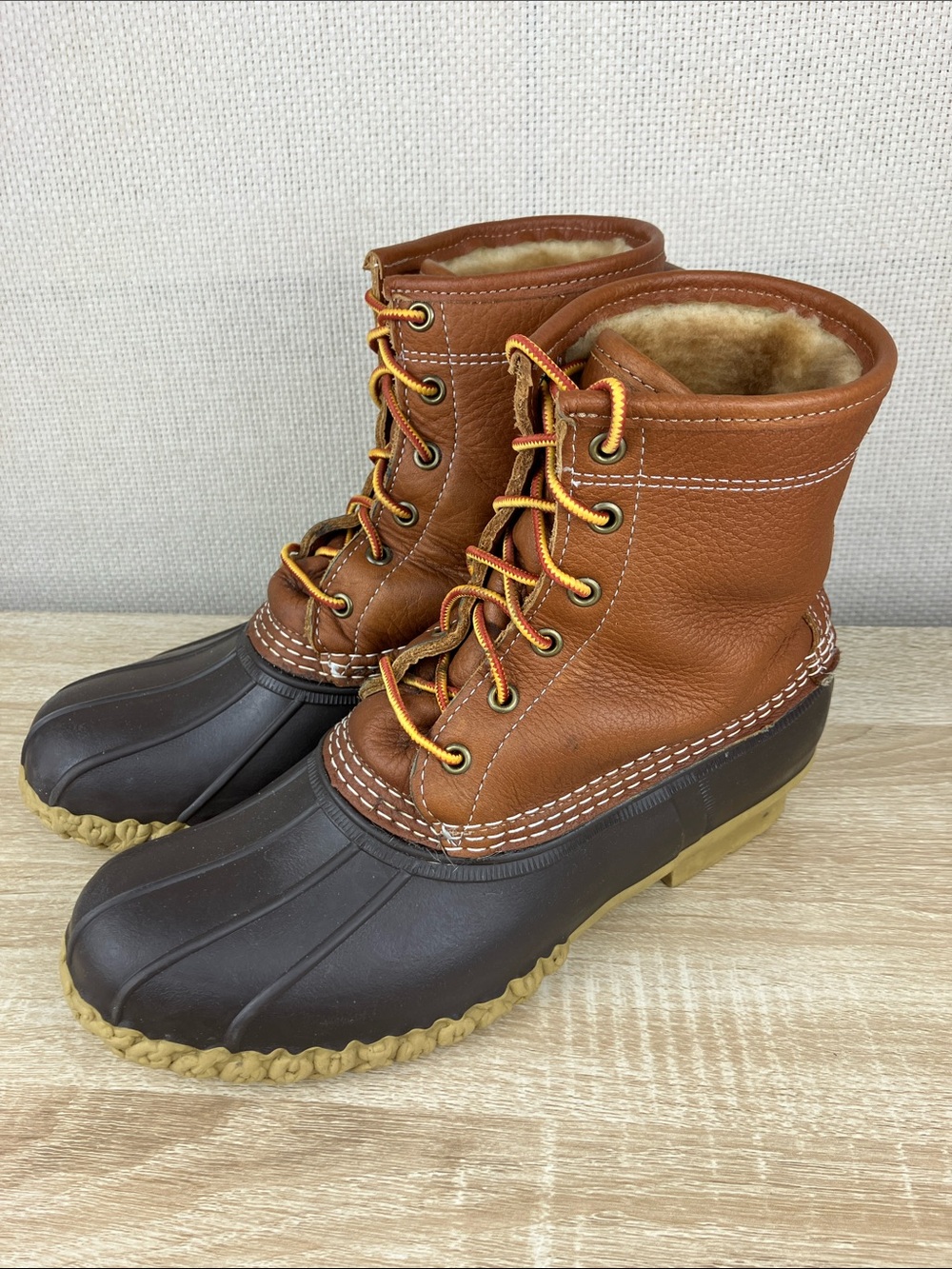 LL Bean Shearling Lined Insulated Bean Boots Tumbled Leather